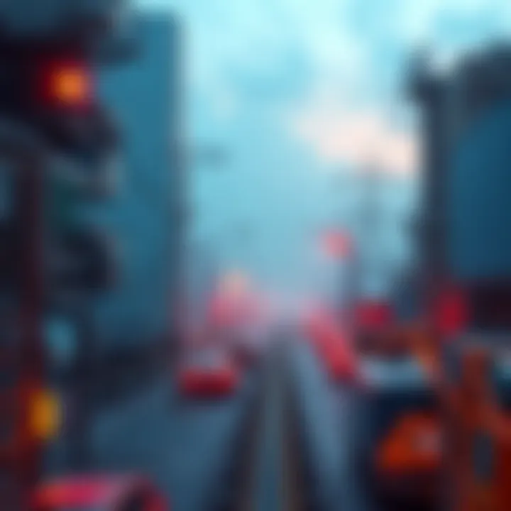A visual representation of various physical infrastructure elements like roads, power grids, and buildings being managed in a decentralized manner, illustrating challenges of permits and regulations.