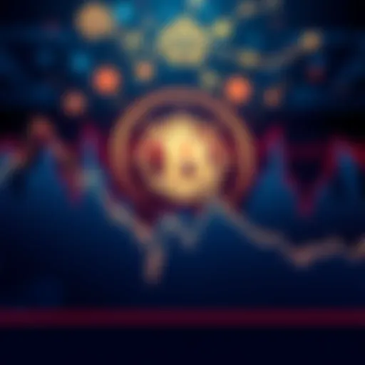 A graph showing a downward trend in cryptocurrency values, with a fading crypto logo in the background and AI symbols emerging above.