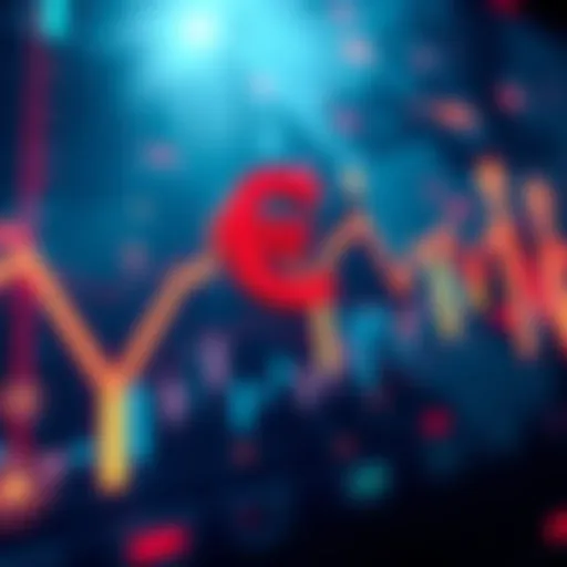 Graph showing sharp decline in Euro currency trends with downward arrows and market symbols