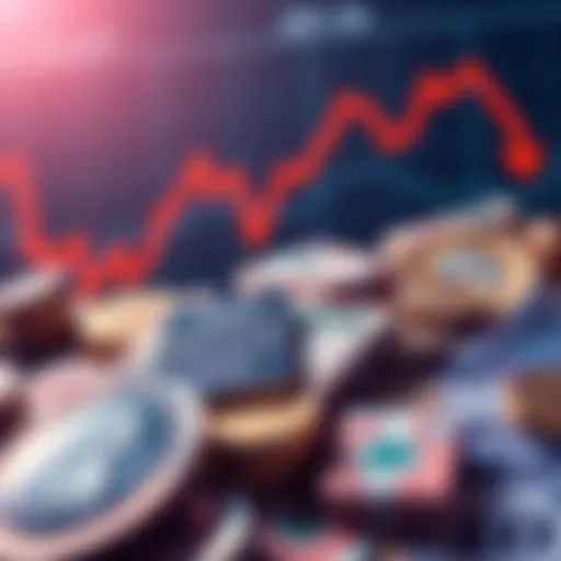 A visual representation of various government currencies losing value, with a downward trend chart in the background to highlight economic concerns.