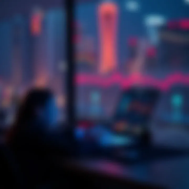 A person sitting at a desk, looking at decentralized finance charts on a laptop, symbolizing financial control amid global tensions.