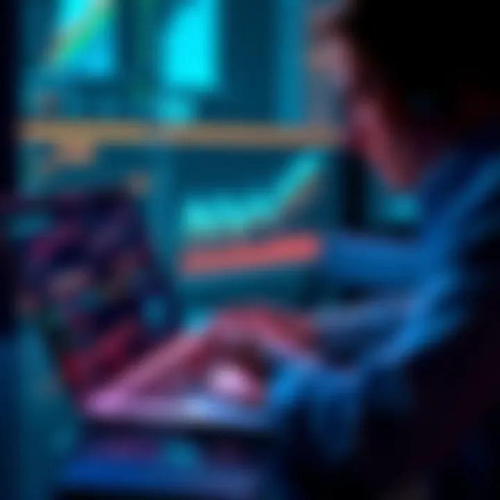 A person analyzing graphs and charts on a laptop, focusing on decentralized finance strategies