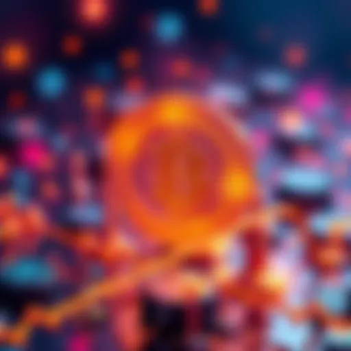 A visual representation of decentralized finance with digital assets and blockchain symbols.