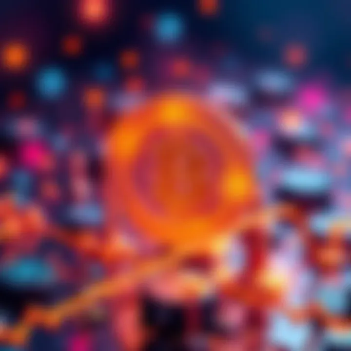 A visual representation of decentralized finance with digital assets and blockchain symbols.