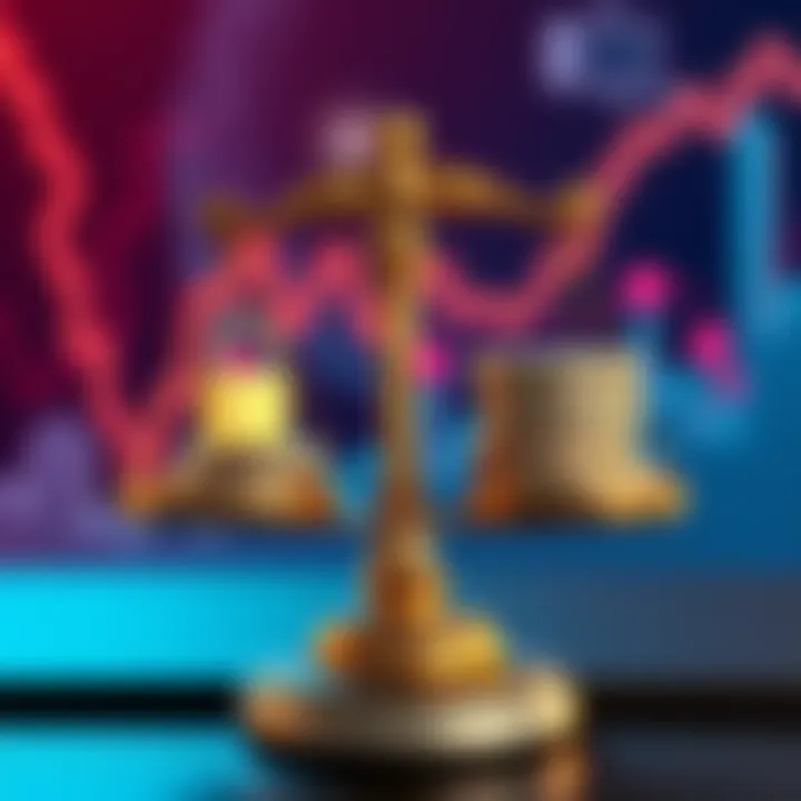 A graphic showing a balance scale with locked coins on one side and a smaller stack of coins on the other, representing over-collateralization in DeFi lending.