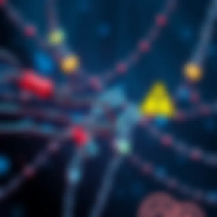 A digital illustration showing interconnected chains representing different DeFi protocols and a warning symbol indicating potential liquidations, capturing the essence of hidden risks during market d...