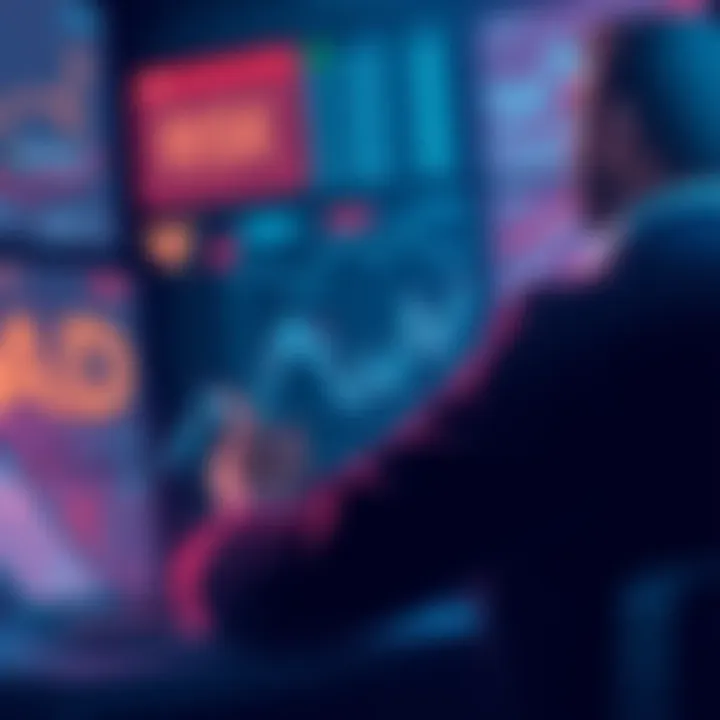 Illustration showing a person analyzing risk management strategies in DeFi, with charts and graphs in the background
