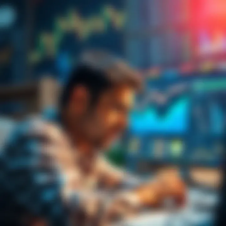 A person looking stressed while analyzing cryptocurrency charts and yield farming graphs on a computer screen