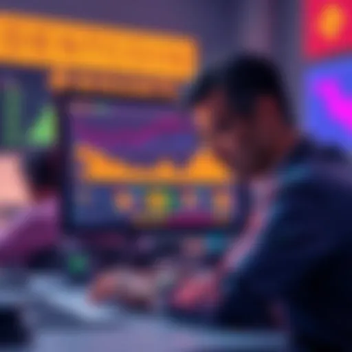 A worried investor looking at a computer screen showing the Binance exchange with Dent Coin delisted