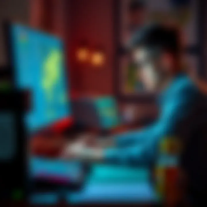 Developer creating a Telegram bot A developer working on a computer, coding a Telegram bot for scanning Solana tokens to assess risk and improve safety for crypto traders.