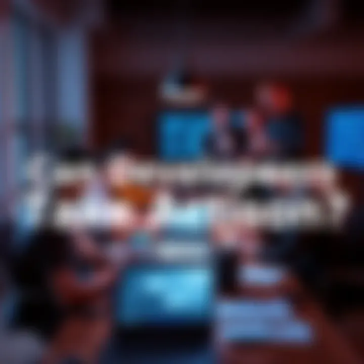 Developers collaborating on technology A group of developers brainstorming solutions to current tech issues around a table, with laptops and notes