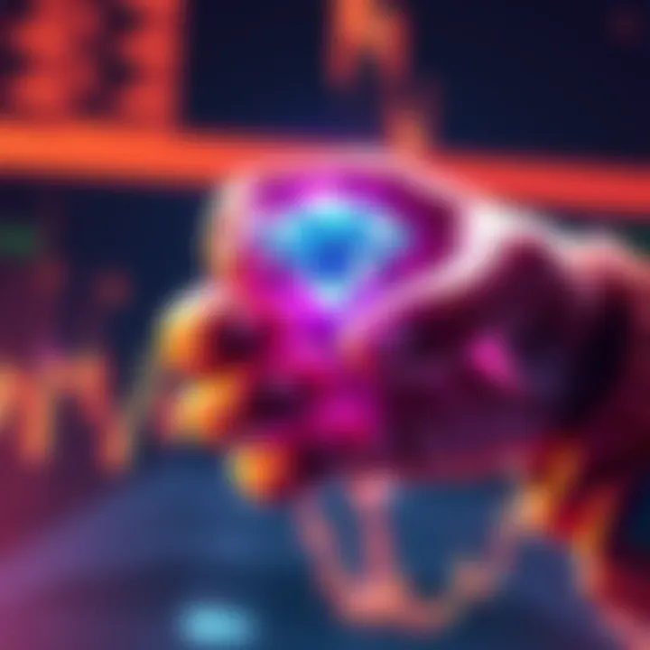 Illustration of a strong hand holding a diamond, representing investors holding assets through market volatility.