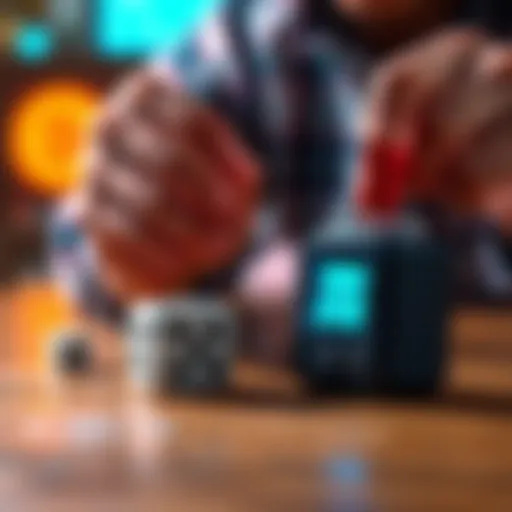 A person rolling dice to create a Bitcoin seed phrase next to a Trezor 7 device for automatic generation