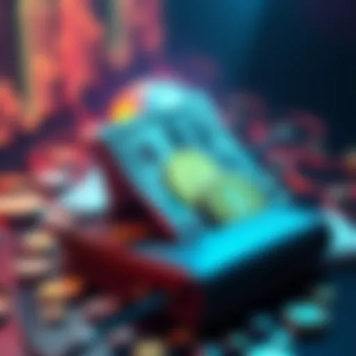 A graphic showing a digital wallet with cryptocurrency symbols replacing cash