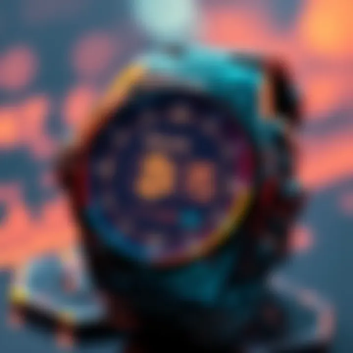 A digital wristwatch inspired by the Casio A168WA, displaying Bitcoin metrics like block height and time until the next block.