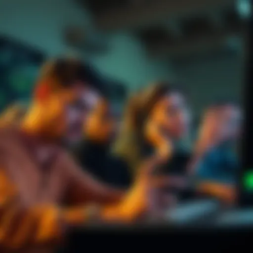 A group of people looking frustrated while checking their crypto investments on a computer screen.