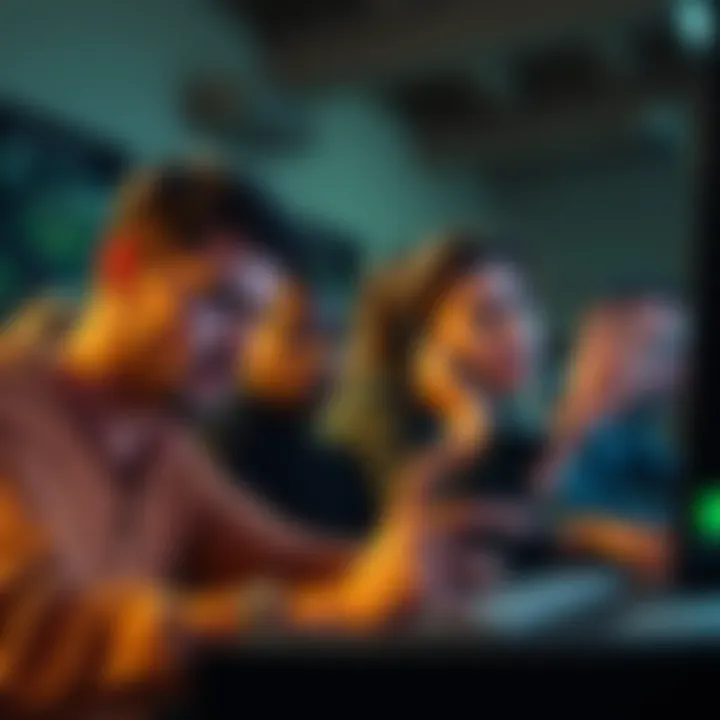 A group of people looking frustrated while checking their crypto investments on a computer screen.