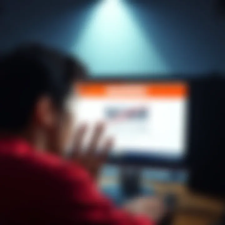 A person looking shocked while staring at a computer screen displaying a warning about a Discord scam.