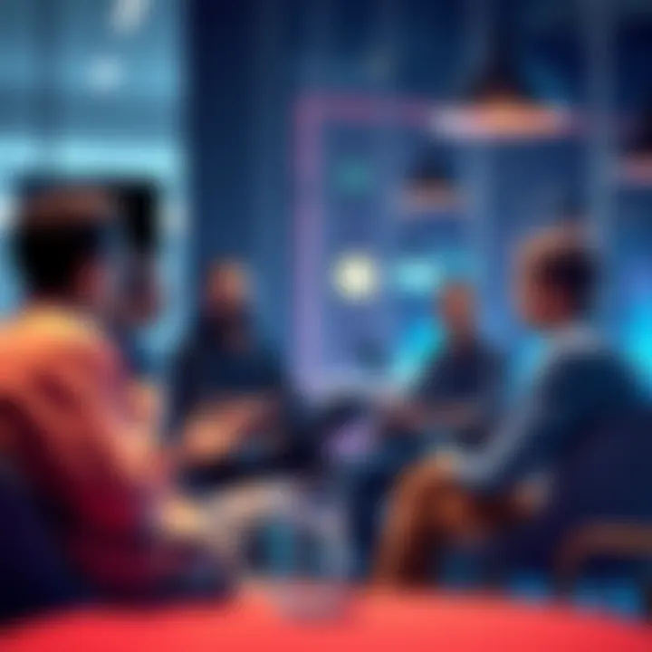 A group of people discussing DeFi and Ethereum in a casual setting, sharing insights and trading ideas.