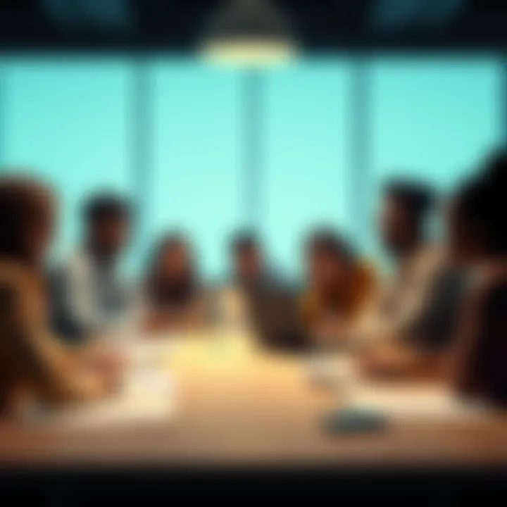 A group of diverse people debating around a table with papers and laptops, focusing on the concept of truth versus deception.