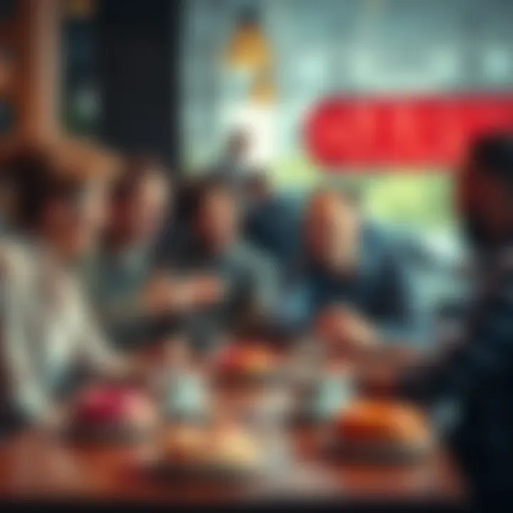 A group of people engaging in a lively conversation while enjoying donuts and coffee at a table