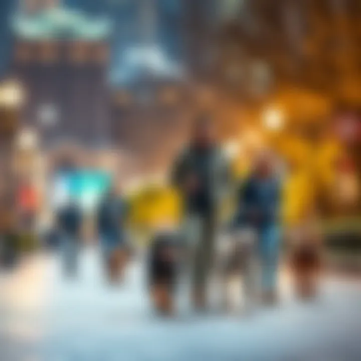A group of dog owners walking their pets in a city park, highlighting the importance of understanding dog bans and local regulations.