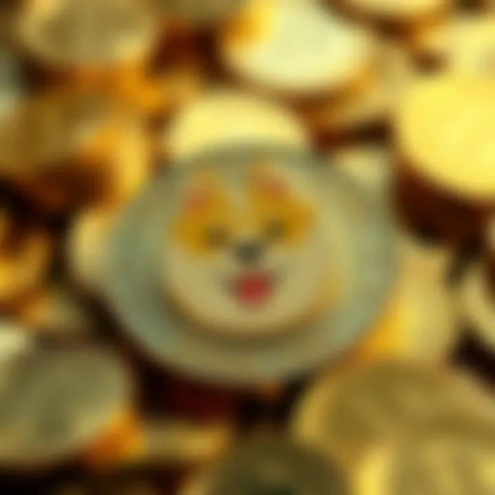 A visual representation of the Doge coin surrounded by shiny gold coins, showcasing its value in the cryptocurrency market.