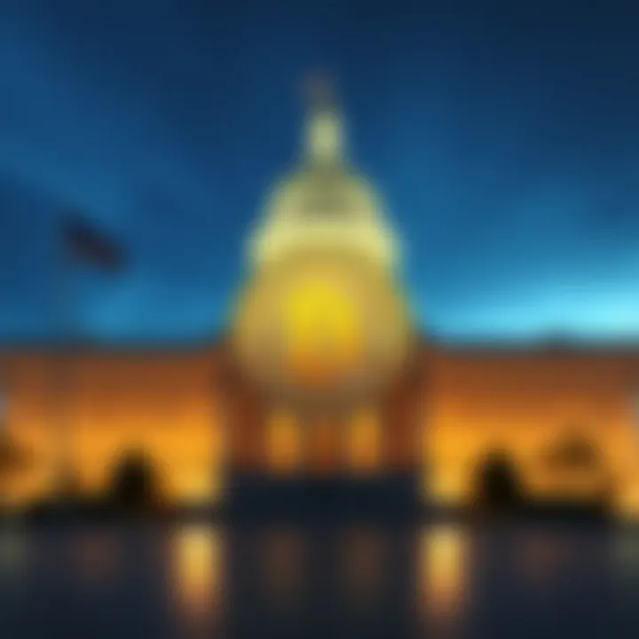 A graphic showing the DOGE coin with a government building in the background, symbolizing its approval for official transactions.