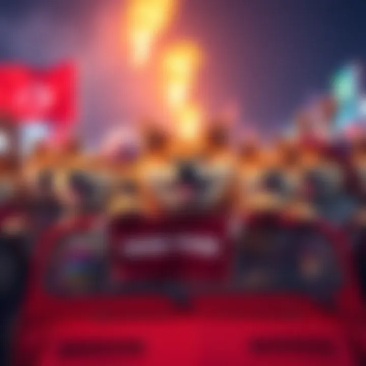 A group of cheerful Doge fans celebrating together, holding banners and wearing themed outfits, ready for a fun journey.