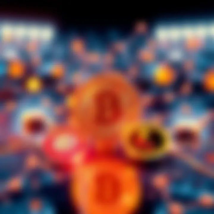 Illustration showing a blockchain concept with DOGE and Litecoin symbols connected, highlighting mining elements and security features