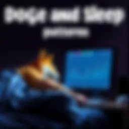 A person sleeping next to a computer displaying Doge prices on the screen, showing fluctuations in cryptocurrency values as they nap.