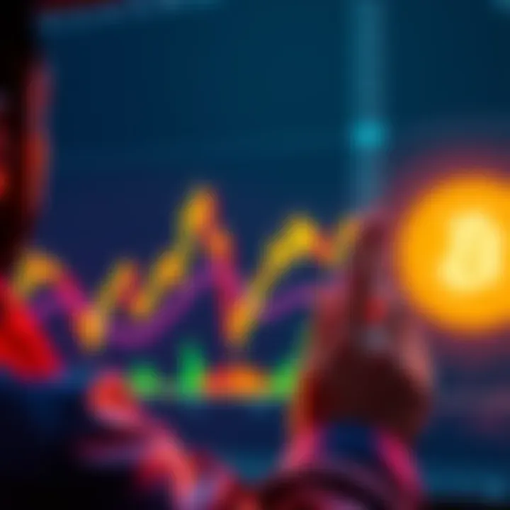 A person analyzing a chart showing Dogecoin's price trend with a thoughtful expression, symbolizing the decision to hold or sell