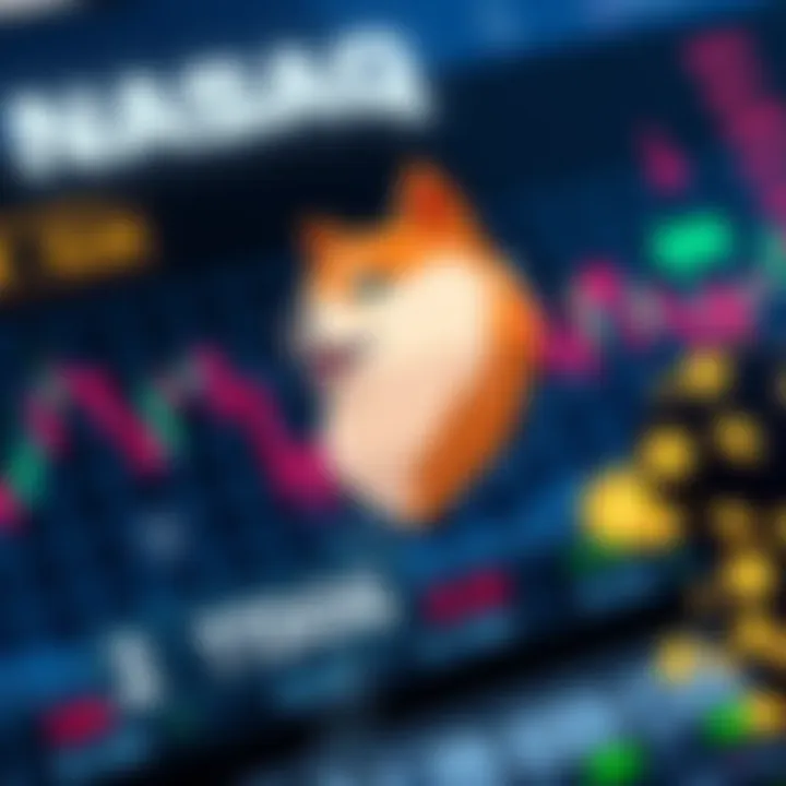 Graphic showing the launch of the Dogecoin ETF $TDOG on a digital trading platform with stock charts and Dogecoin symbols