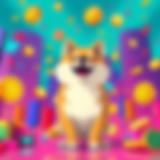 A playful Shiba Inu dog representing Dogecoin, surrounded by crypto symbols and vibrant colors, showing excitement in the altcoin market.
