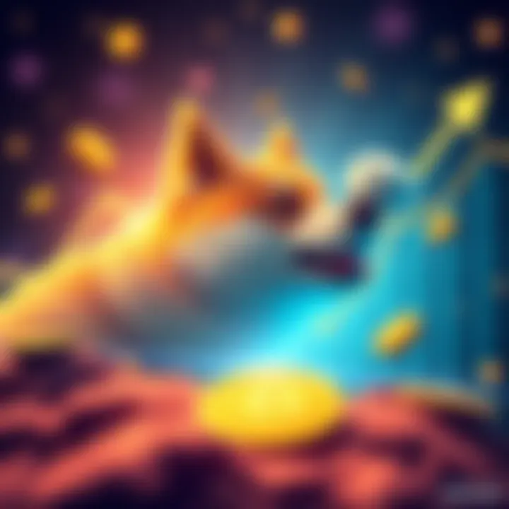 A conceptual illustration representing Dogecoin's strong bullish sentiment among investors for 2025, featuring digital coins and upward trend lines.