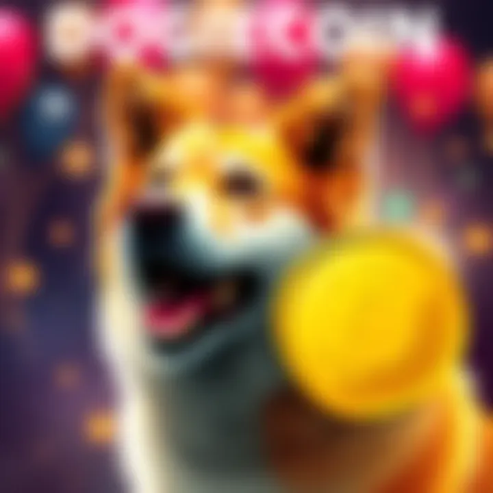 Dogecoin Celebration with a Dog A happy dog with a Dogecoin symbol next to it, celebrating the recent dog adoption and excitement among Dogecoin fans.