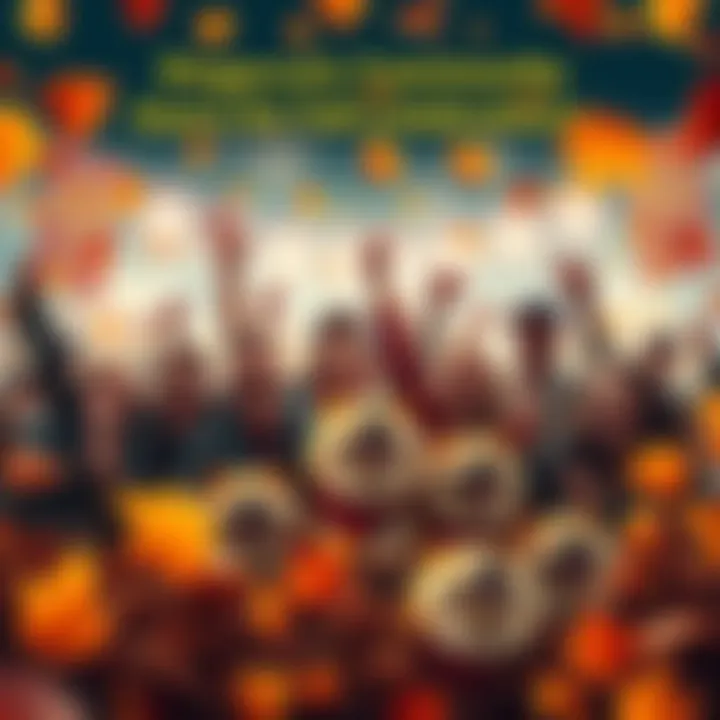 Dogecoin Community Fall Celebration A group of Dogecoin supporters celebrating together with joyful expressions, surrounded by autumn leaves and Dogecoin banners, conveying a spirit of excitement for the upcoming season.