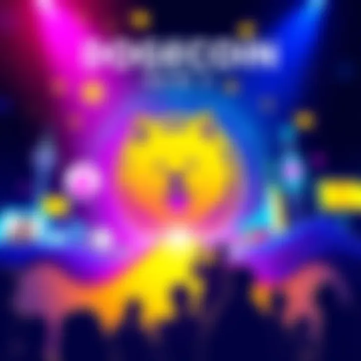 A vibrant poster featuring the Dogecoin logo and graphics representing the journey of Dogecoin enthusiasts over time.