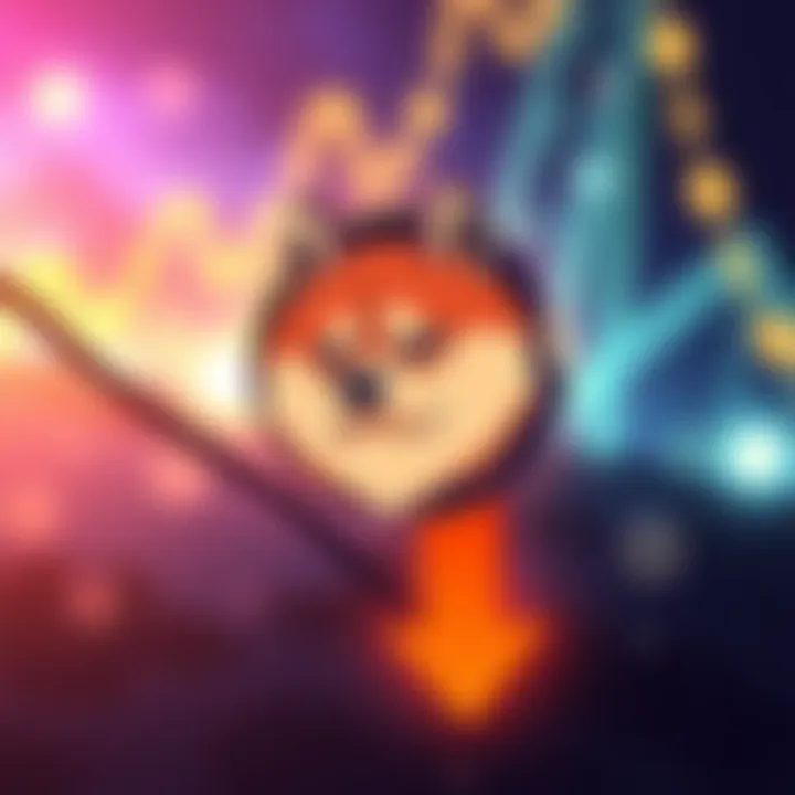 Dogecoin on a downward trend A graphic showing Dogecoin's decline with a downward arrow and a sad doge face