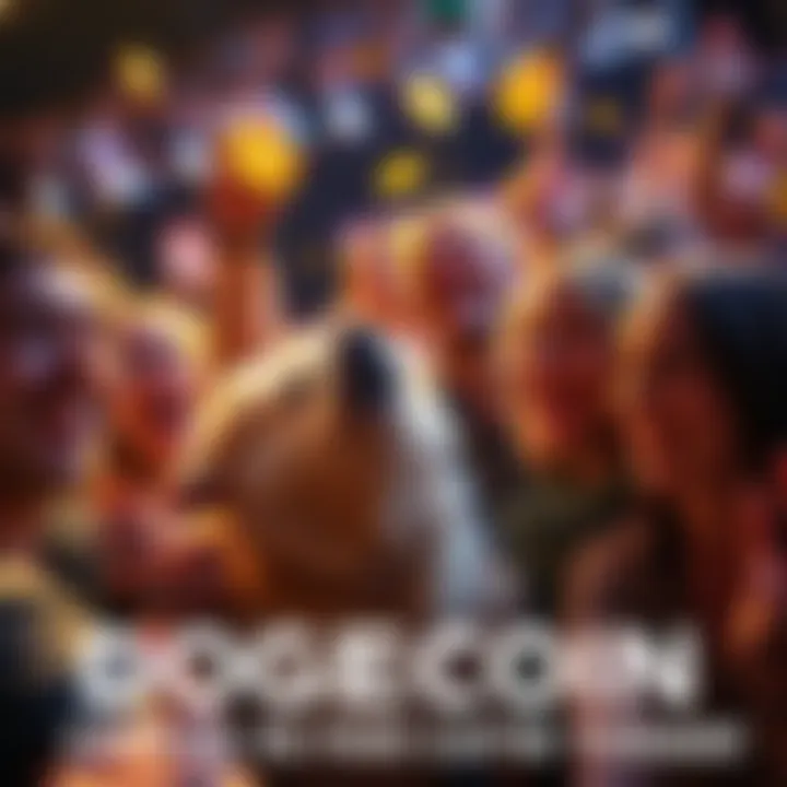 Joyful Dogecoin Fans Gathering A group of excited people celebrating their love for Dogecoin at a community event, sharing memes and laughing together.