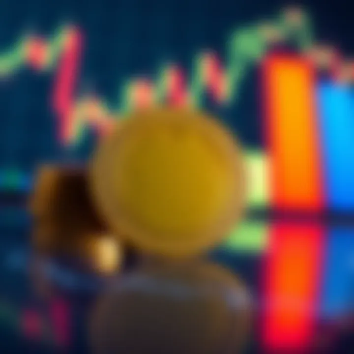 A Dogecoin coin resting on a financial graph showing stable trends