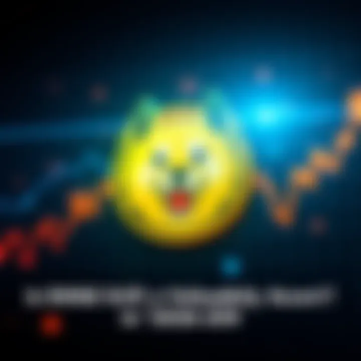 A bright Dogecoin logo over a financial graph showing fluctuations in value, symbolizing investment potential.