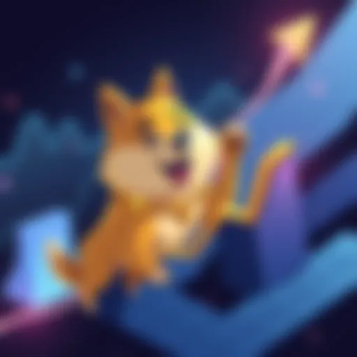 A cartoon dog representing Dogecoin with a graph showing an upward trend, symbolizing predicted growth to $0.75 by 2026.