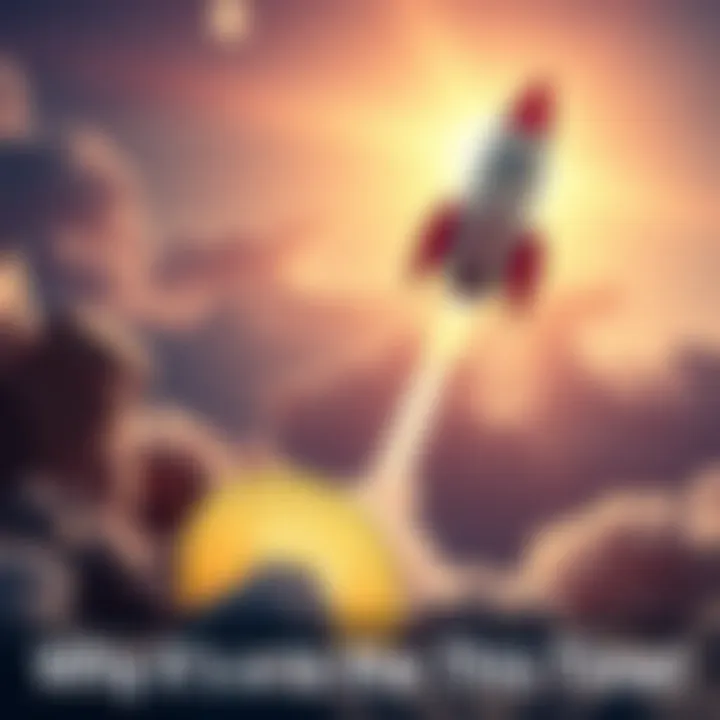 A rocket symbolizing Doge Coin soaring into the sky with a graphic of the coin in the foreground.