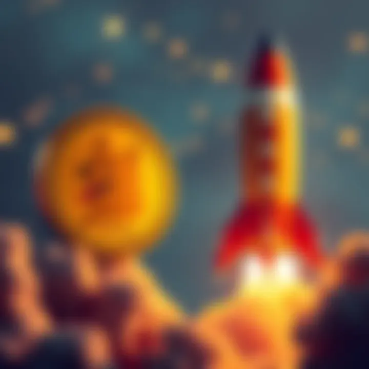 A Dogecoin coin depicted alongside a rocket, symbolizing the potential rise of DOGE in 2025.
