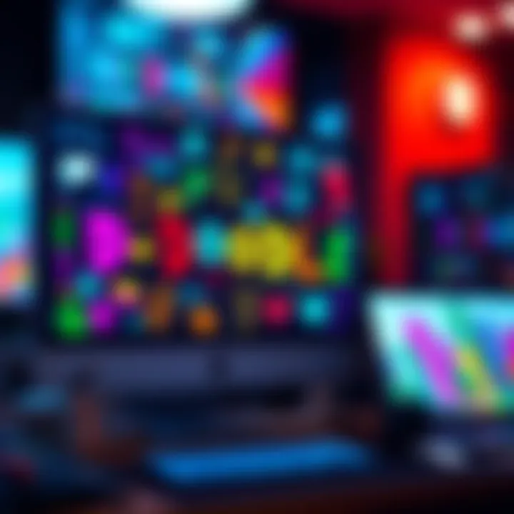 Colorful doodles representing various art styles displayed on a computer screen, illustrating creativity in online forums