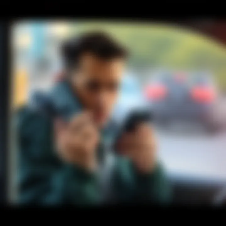 DoorDash driver on the phone looking concerned A DoorDash driver holding their phone, looking worried as they receive a suspicious call, warning others about scams.