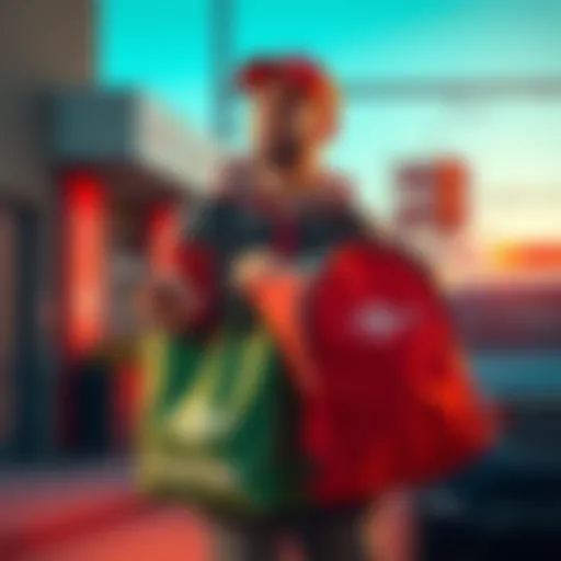 A DoorDash driver stands outside with a delivery bag, looking frustrated while holding a phone, symbolizing low pay issues despite good tips.