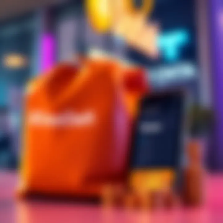 A DoorDash delivery bag next to a smartphone displaying stablecoin payment options on the Tempo Blockchain