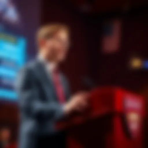 Dr. Leemon Baird speaking at a podium during a Harvard lecture on Hashgraph technology